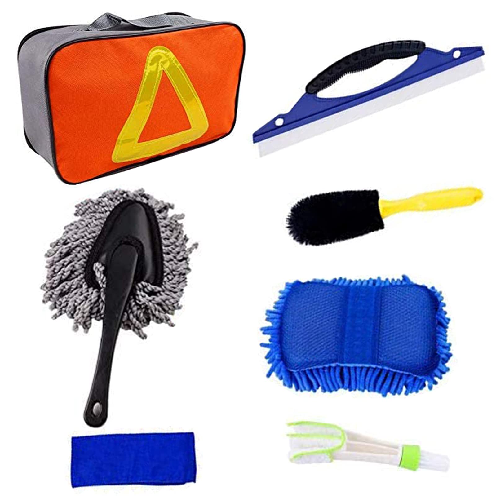 BESELER 7Pcs Car Wash Kit Car Cleaning Kit Car Cleaner Tools Kit, Includes Tire Brush, Duster, Air Conditioning Brush, Car Washing Towel, Car Wash Cloth, Window Water Scraper, Storage Bag