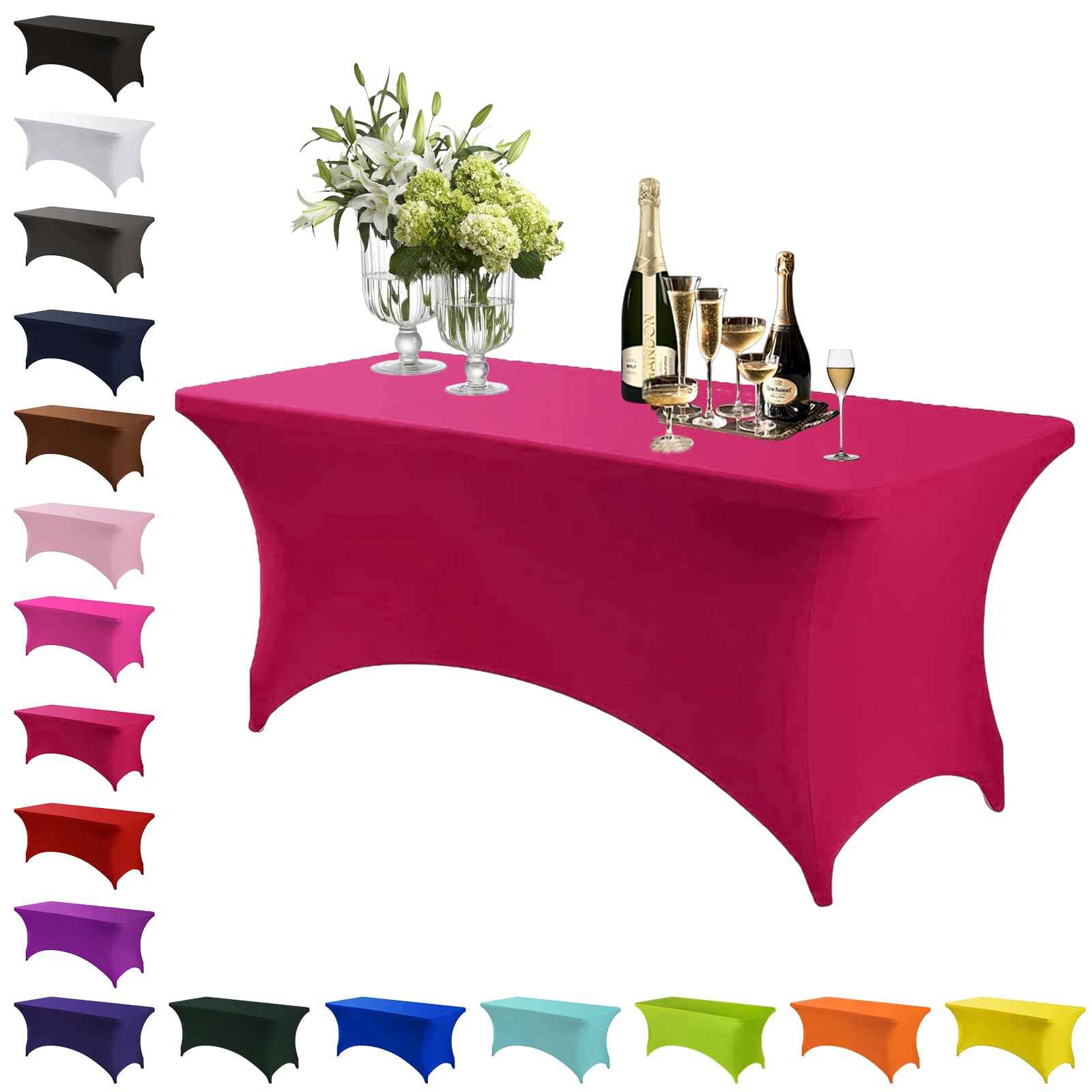 Mienocol Wine Red Spandex Tablecloths,6FT Stretchable Rectangle Table Cover Washable Tablecloth Universal Patio Elastic TableCover for Kitchen,Event, Wedding, Cocktail Bar Exhibition,Banquet,Party