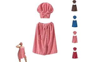 GENERIC Coral Fleece Bath Skirt & Shower Cap Set - Adjustable Absorbent Bath Wrap for Women