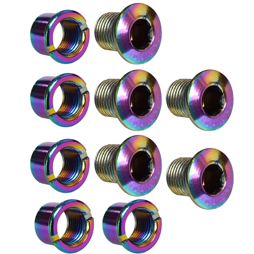 Albedel Double Chainring Bolts Screws Disc Crankset Nuts Chainwheel Colorful Fit for Road Bike Mountain Bike MTB 5 pcs