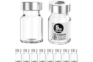 Biocomma Sterile Empty Vials Silver Aluminum Cap with Butyl Rubber Stopper,Sterile Package 10pcs (5ml)