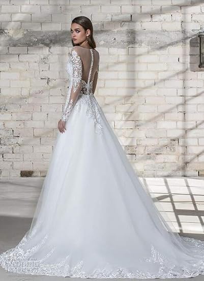 Cgown Damen Illusion V Ausschnitt Langarm Spitze Meerjungfrau Hochzeitskleider Fur Braut Mit Abnehmbarer Zug Satin Brautkleid Gr 32 Weiss Amazon De Bekleidung
