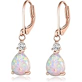 GEMSME White Gold Plated Teardrop Opal Dangle Earrings For Women