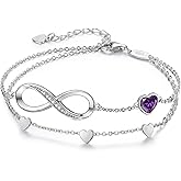 Personalized Bracelet Infinity Heart Birthstone Name Bracelet 925 Sterling Silver Adjustable Mother's Day Gift Anniversary Birthday Jewelry for Grandma Girlfriend Custom Jewelry With Name