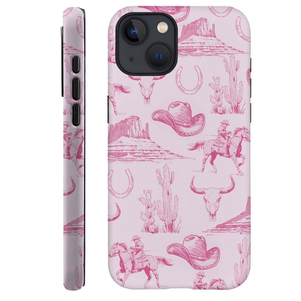 DAIZAG Case Compatible with for iPhone 13,Vintage Pink Cowboy Hat Horses Cacti Phone Case for iPhone 13 for Girl Women Boy Men