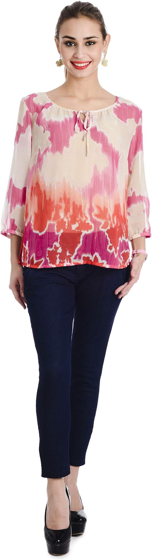 Keona Multi Color Abstract Print Medium Length Georgette top/Tunic top for Women/Kurtis for Women