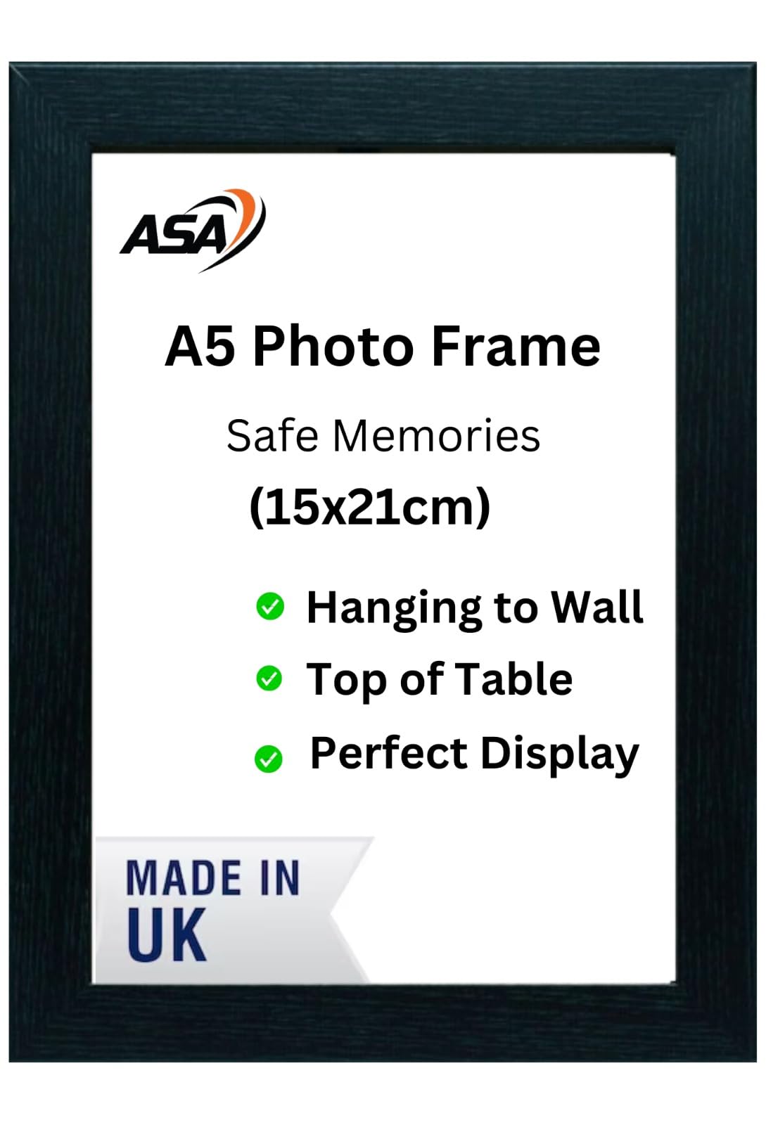 ASA Picture Frame A2 A3 A4 A5 Size Home Decoration Photo Frames – Freestanding & Wall Mountable Table Top -Certificate Document Frames White Black Silver Oak (A5 Black)