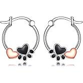 Paw Print Earrings Sterling Silver Animal Hoop Earrings Puppy Dog Cat Jewelry Gifts for Women Pet Lovers