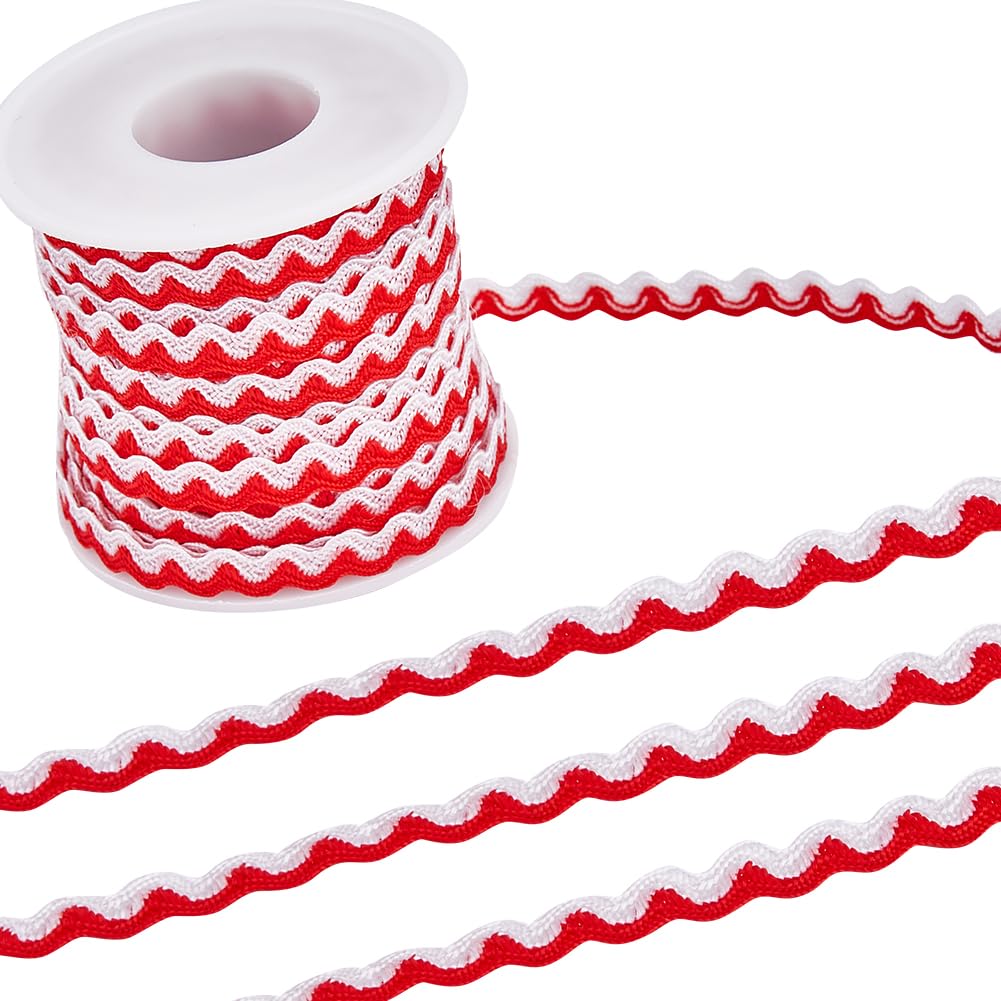 GORGECRAFT 16m Wave Bending Fringe Trim 8mm Red White Ric Rac Woven Braided Fabric Ribbon for Diy Sewing Crafts Wedding Dress Clothing Embellishment Lace Party Gift Wrapping Scrapbooking