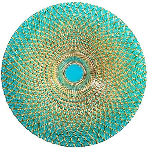 1Pc Green Round Plates Glass Table Dinnerware Dishes Dinner Plates for Wedding Buffet Dishes Tray Diameter 33 cm for Home and Kitchen