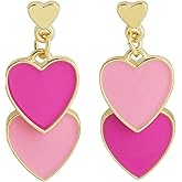 StyleJella Dainty Dangle Heart Earrings for Women - Double Love Heart Drop Earrings,Glittering Multicolor Enamel Crystal Dainty Heart Earrings for Women Exclusive Day Gifts
