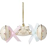 Lenox Ornament, 2025 Babys 1st Christmas Rattle Ornament, Porcelain with Gold Accents and Hanging Cord, Christmas Decorations, Blue/Pink Ribbons, Winter Tree Decor, Winter Decor (Cream, 1 Piece)