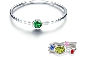 SENPOTLY 925 Sterling Silver Mother Child Birthstone Stackable Rings Set Mother Ring with Birthstone Mother Daughter Family Ring Mother's Day Jewelry Gifts for Wife