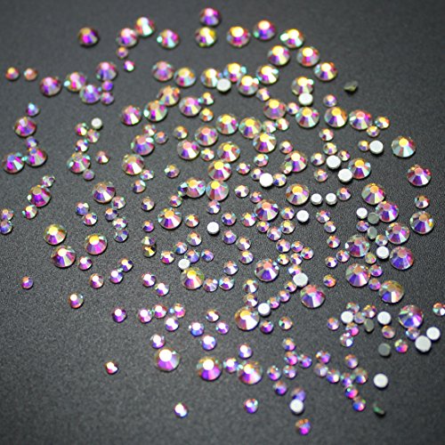 1728pcs Spangle Nail Art Rhinestones AB Nail Crystal Flat Back Circular Glass Studs Stones for 3D Nails Art Decorations Manicure Tools (1.3mm, 1.5mm, 1.8mm, 2.0mm, 2.4mm, 2.8mm (Crystal AB)