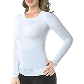 +MD Womens Long Sleeve Undershirts Tops Bamboo Viscose Round Neck Slim Fit Baselayer Soft Underscrub Light Compression