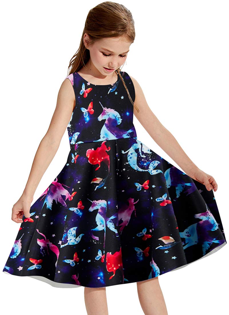 Leapparel Toddler Kids Summer Mermand & Unicorn Dresses Girls Round Neck Floral Casual Rainbow Tunic Green Horse Clothing 5T