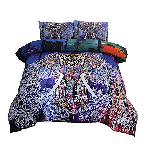 NTBED Bohemian Elephant Comforter Set Queen 3Pieces Microfiber Exotic