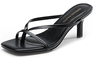 DREAM PAIRS Heels for Women Flip Flops Kitten Low Heels Open Square Toe Thong Heeled Sandals, Fashion Comfort Shoes for Party Casual Slides