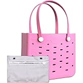 myscete Rubber Tote Bag Large Beach Bag Waterproof Outdoor Tote Bag Washable Tote Portable Travel Bag Open Handbag