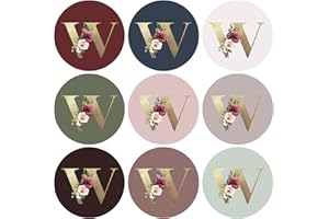 Mobiusea Creation Monogram Stickers| Gold Foil | Initial Envelope Seals Letter W | 9 Chic Color Assortments | Wedding Monogram Sticker| 1.4 Inch | 90pcs Floral Envelop Stickers Seals