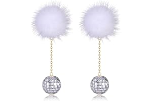 XOCARTIGE Hot Pink Earrings Disco Ball Earring for Women Pom Pom Dangle Earrings Reflective Mirrorball Earrings 70s 80s Disco Dance Party Costume Accessories Cowgirl Country Concert Outfits Halloween New Year Holiday Jewelry Gifts