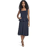 Calvin Klein Womens Sleeveless Square Neck Peplum Crepe Midi Dress