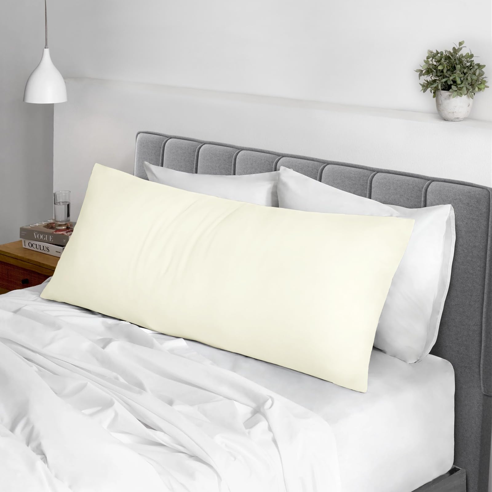 Pizuna Cotton Off White Body Pillow Cover 1 Piece Only, 400 Thread Count 100% Long Staple Cotton Body Pillow Case 52x140 cm, Sateen Body Pillowcase (Cotton Pillow Cases for Body Pillows)