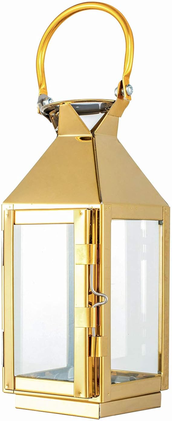BalsaCircle 8Inch Tall Gold Metal Lantern Candle Holder