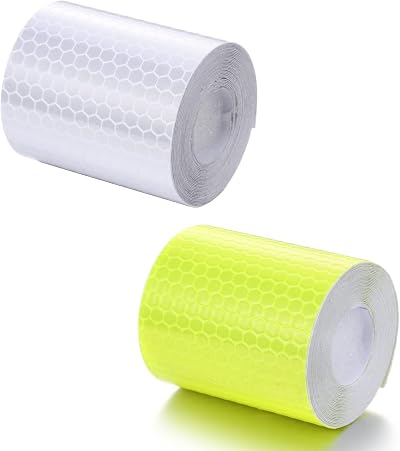Pubiao Reflective Tape 2 Rolls 5CM x 3M Yellow White Waterproof PVC