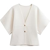Wanzetaly Womens Oversized Cardigans Short Sleeve Lightweight Button V Neck Casual Knit Sweater Outerwear