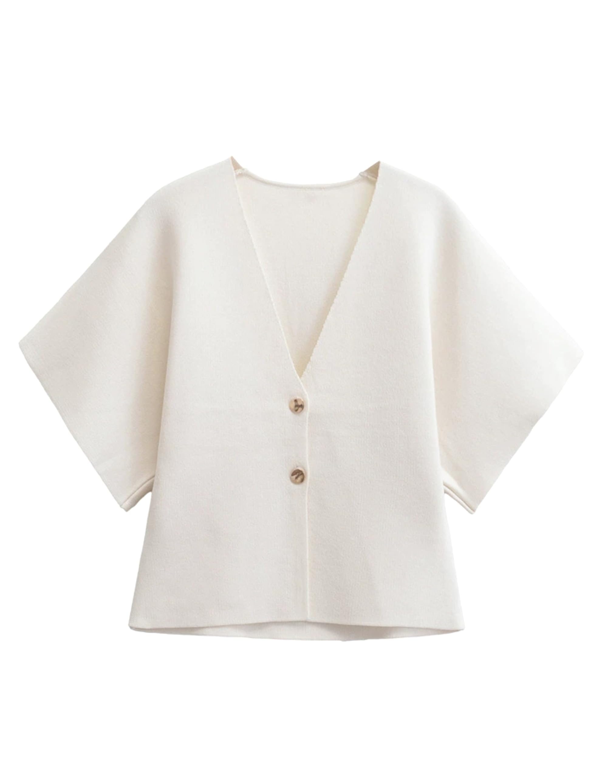 Photo 1 of Wanzetaly Womens Oversized Cardigans Short Sleeve Lightweight Button V Neck Casual Knit Sweater Outerwear (0570-Beige-XL)