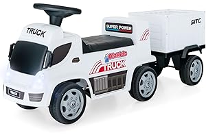 OLAKIDS Kids Ride On Push Car, 2 in 1 Foot-to-Floor Sliding Truck with Detachable Trailer, Steering Wheel, Headlights, Music, Alarm Sound, Toy Walker Gift for Toddlers Age 1.5-3 Boys Girls (White)