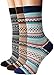 Flora&Fred Women's 3 Pair Pack Vintage Highland Cotton Crew Socks Blue Brown Black Shoe Size 8-11