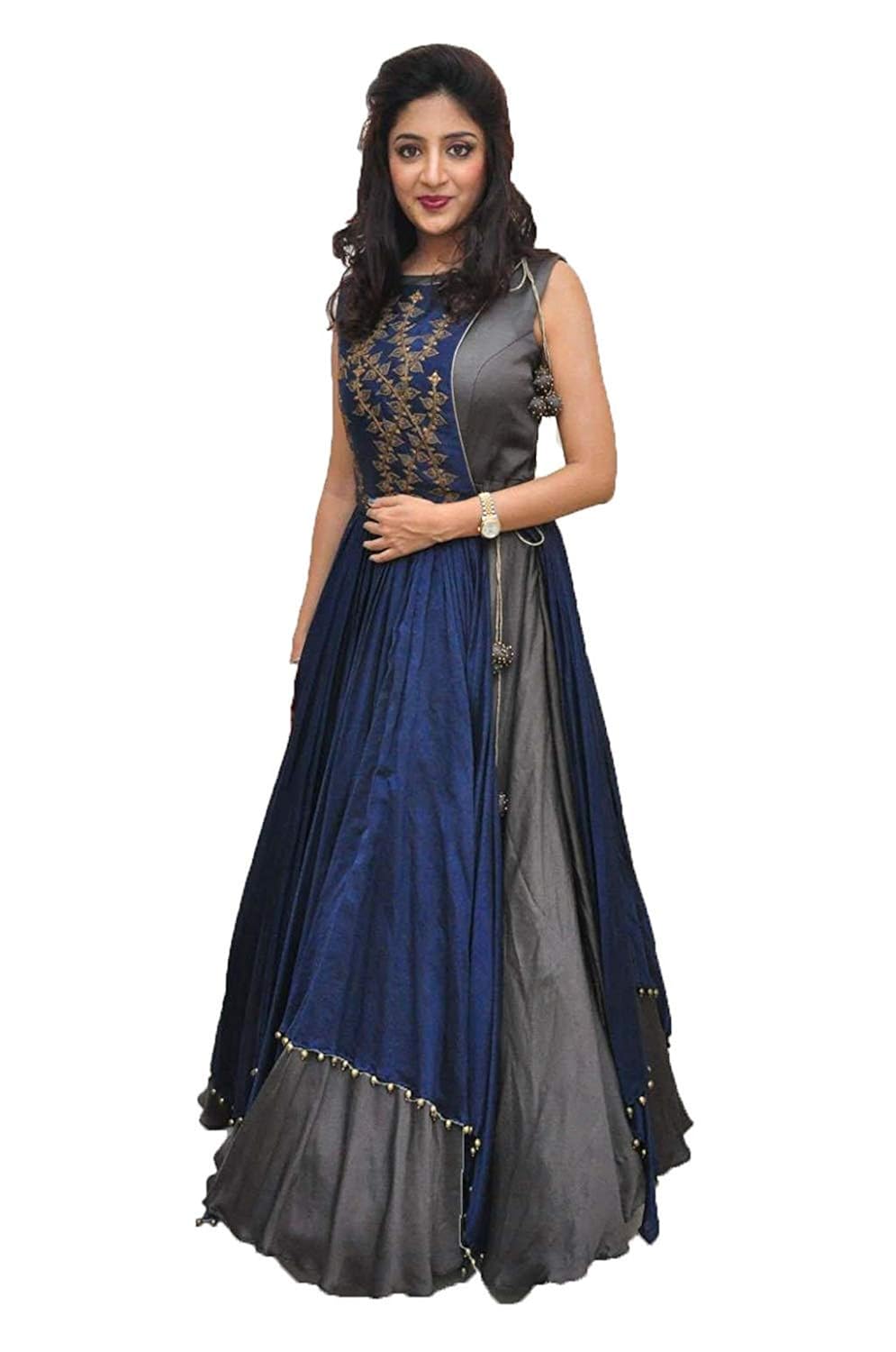 mashur fab women's banglory gown with jacket for party wear dress(grey)