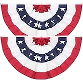2 Pack USA Pleated Fan Flag, 3x6 Ft American US Flag Patriotic Bunting Stars and Stripes Banner with Canvas Header and Brass Grommets for 4th of July Memorial Day Indoor Outdoor Decoration