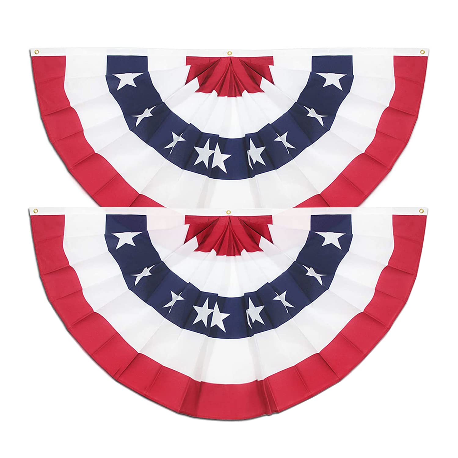 Photo 1 of 2 Pack USA Pleated Fan Flag, 3x6 Ft American US Flag Patriotic Bunting Stars and ?Stripes Banner with Canvas Header and Brass Grommets for 4th of July Memorial Day Indoor Outdoor Decoration
