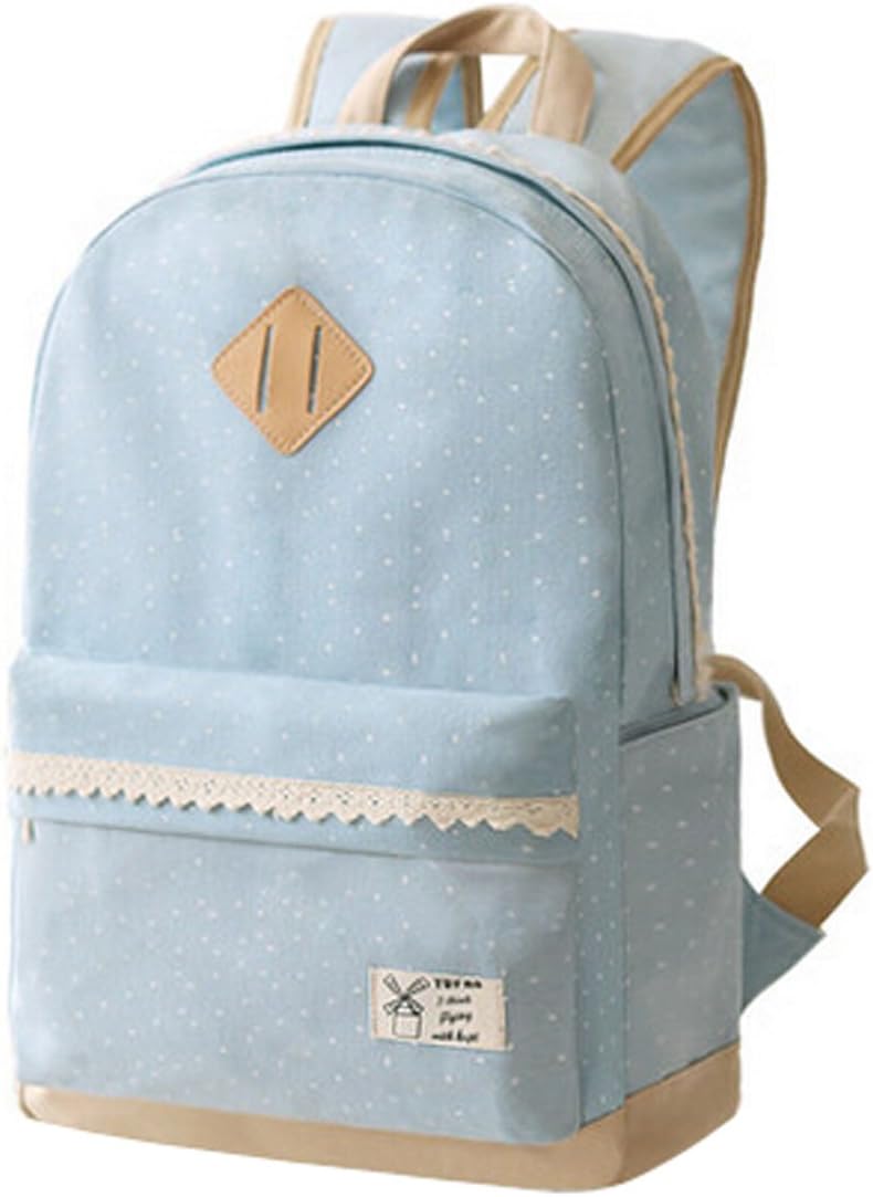 Dot Pringting Canvas Haversack Teenage Girls School Bag Casual Rucksack