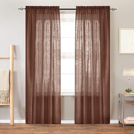 Amazon Com Linen Look Sheer Window Curtains For Living Room Rod