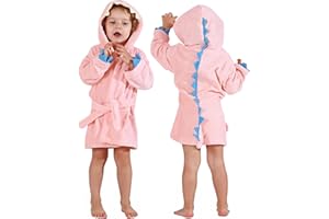 MICHLEY Girls Boys Robe Cotton Towel Baby Animal Pink Dinosaur Style Hooded Bathrobe 6-8Years