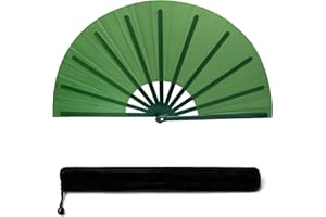 ZVLINMVAM 13IN Green Large Popping Hand Fan for Line Dancing Clacking Premium Silk Boots On The Ground Hand Fan Chinese Rave Fan for Women Dancer Drag Queen Anyone in Pride Month Party Beach EDM