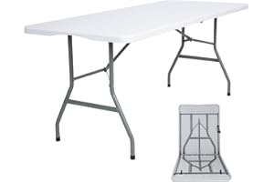Lakhow Folding Table 6ft Plastic Table Indoor & Outdoor for Picnic, Camping,BBQ and Party, with Powder Coated Steel Legs and Built in Carry Handle, White