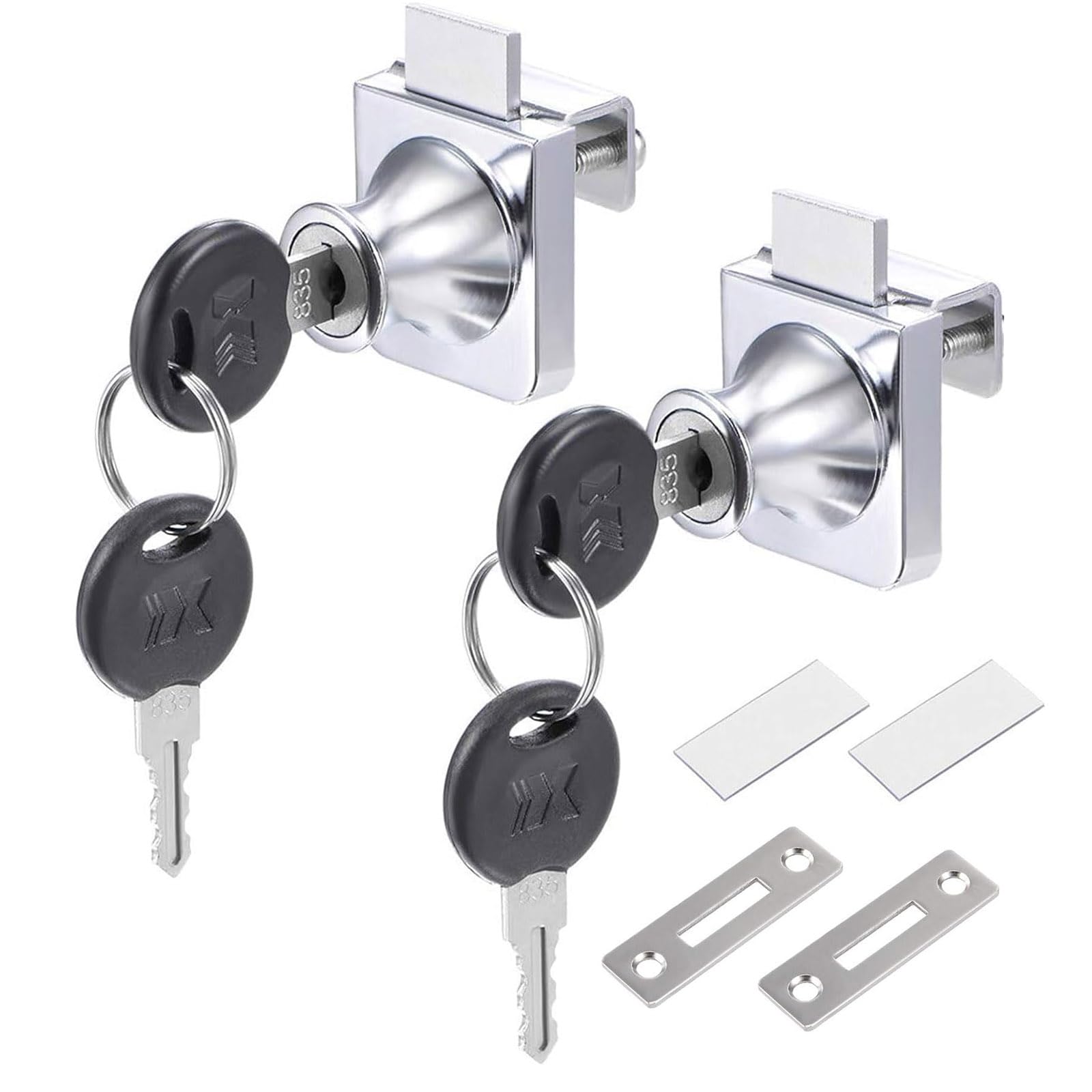 Recogwood 2Pcs Glass Cabinet Door Lock, Single Glass Display Case Locks Security Locks Cam Locks with Keys for Door Cabinet Mailbox Drawer Cupboard, Keyed Alike