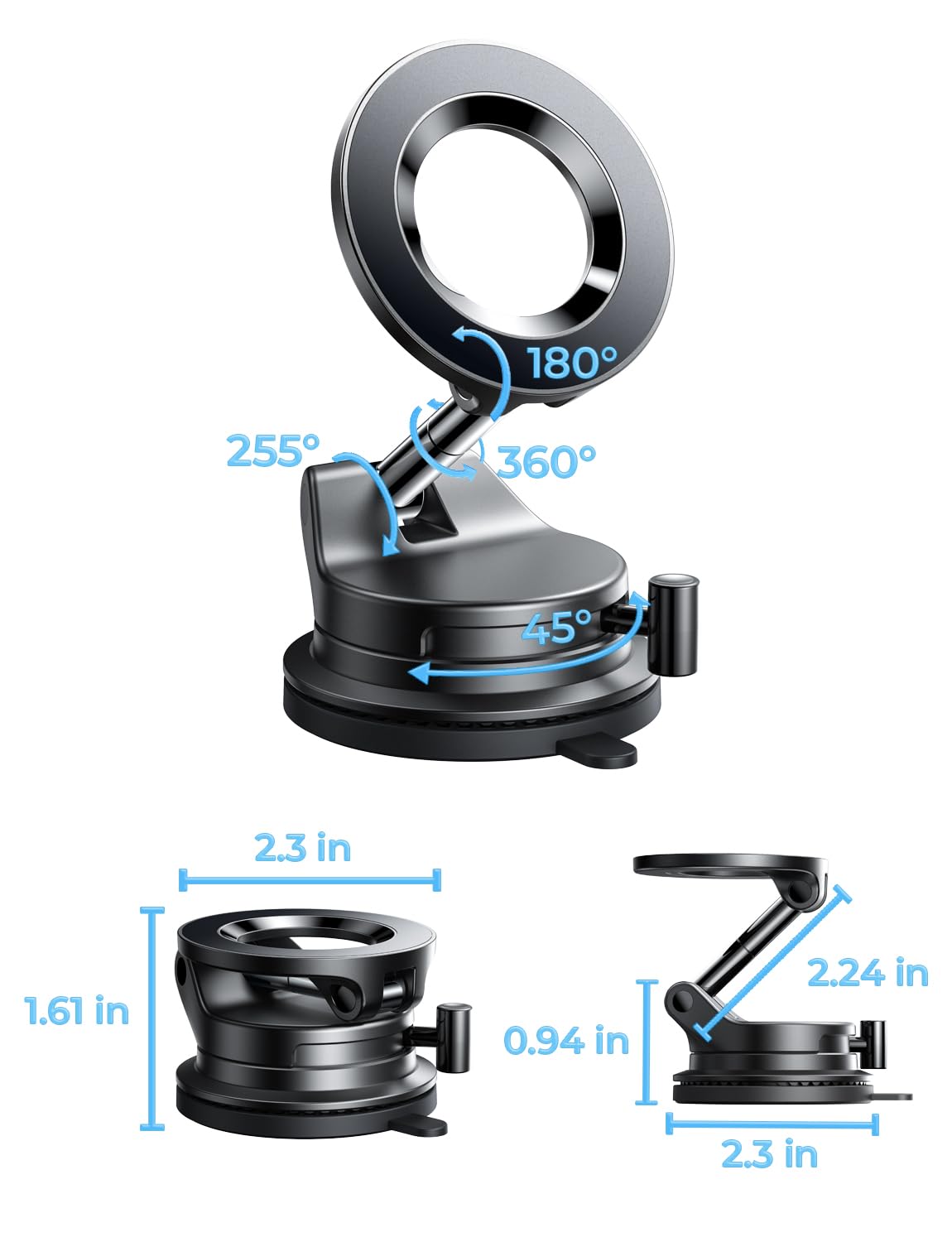 LISEN Vacuum Magnetic Phone Holder for Car, Magsafe Car Mount 360 Adjustable Vacuum Suction Cup, Phone Mount for Car Accessories/Windshield/Mirror/Kitchen/Gym for iPhone 17 Pro Max 16 15 14 13