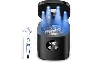TEBAL Ultrasonic Retainer Cleaner, 48W 49KHz 250ml(8oz) with 6 LED Lights, Sonic Denture Cleaning Machine for Dentures, Jewelry
