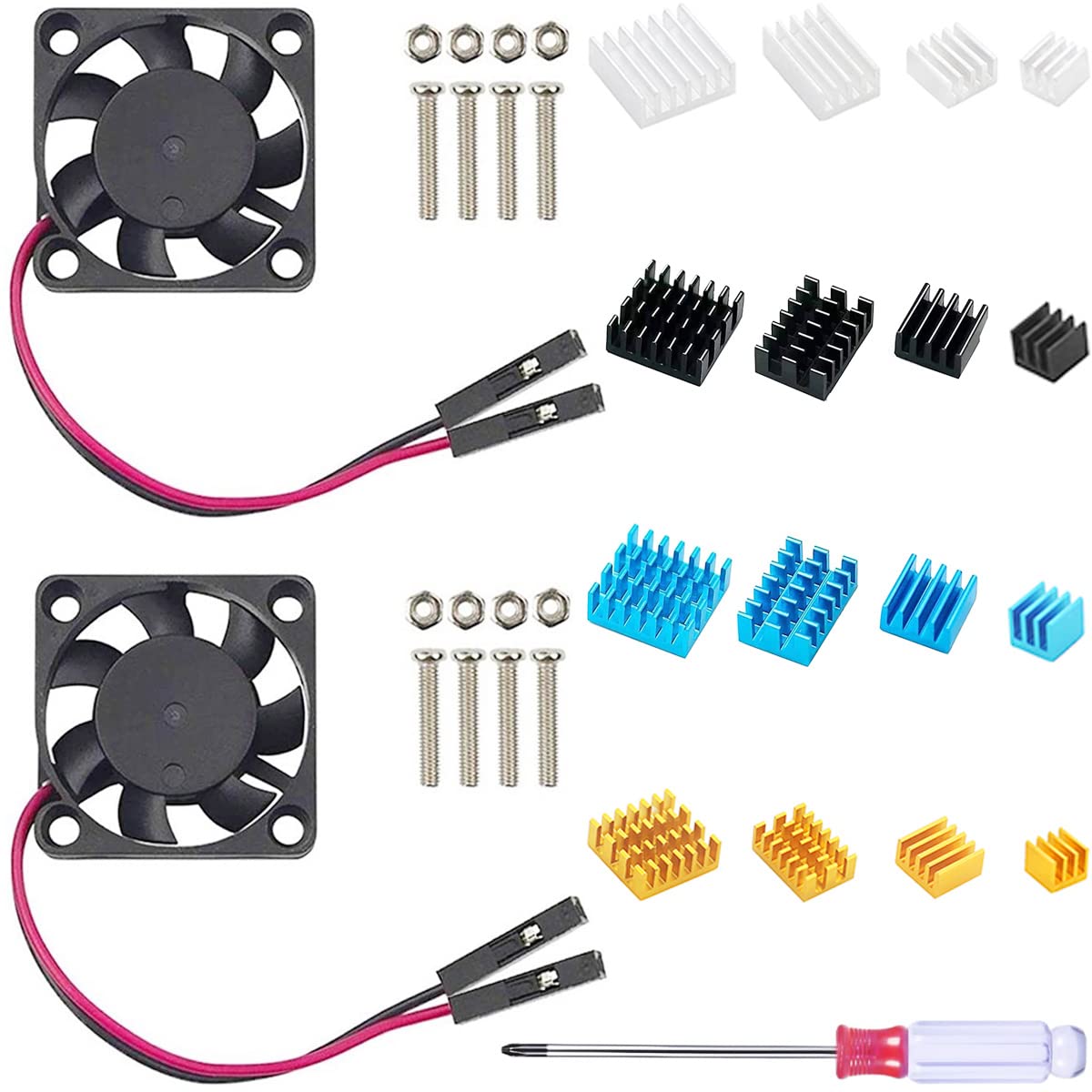 Youmile 2 pcs for Raspberry Pi 4 Fan,Cooling Fan 30x30x7mm DC 5V Brushless CPU Cooling Fan with Heatsink Screw kit screwdriver for Raspberry Pi 4 Model