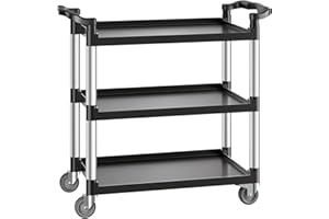 VEVOR Utility Cart, 500 lbs Load Capacity, 3-Tier Utility Plastic Cart with 360° Swivel Wheels (2 with Brakes), 31.1 x 19.3-inch Food Service Cart for Warehouse, Office, Home, Restaurant, Kitchen