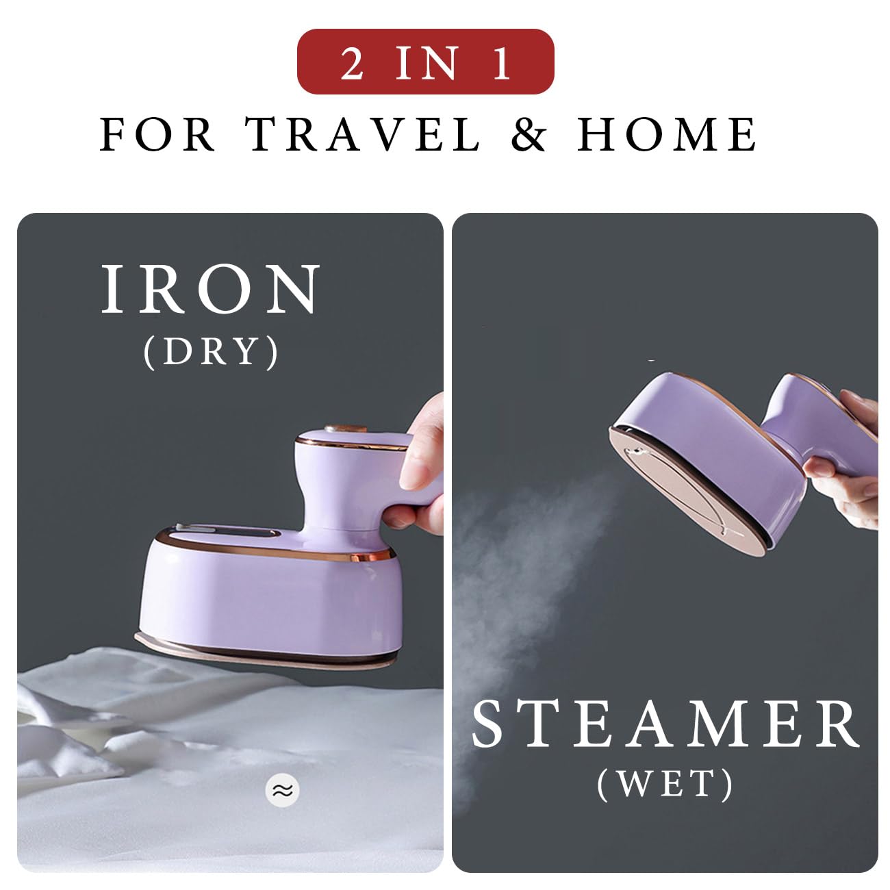 Travel Steamer Iron for Clothes Mini: Handheld Size Portable Fabric Clothing Steamers Small Hand Garment Electric Steam Ironing Machine for Dress Shirt Plancha a de Vapor para Ropa Portatil