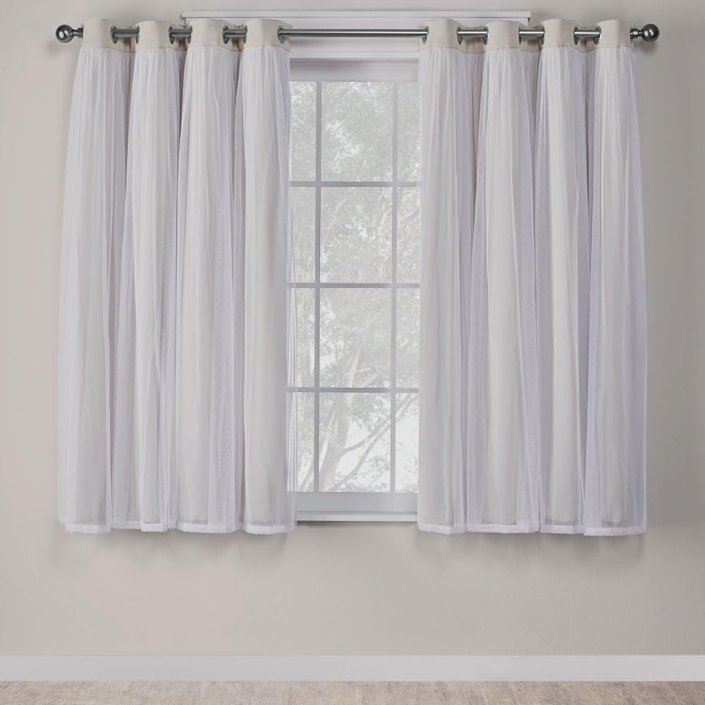 Exclusive Home Curtains Catarina Layered Solid Blackout and Sheer Window Curtain Panel Pair with Grommet Top, 52x63, Sand, 2 Count