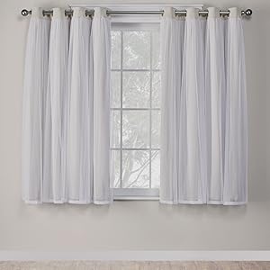 Exclusive Home Curtains Catarina Layered Solid Blackout and Sheer Window Curtain Panel Pair with Grommet Top, 52x63, Sand, 2 Count