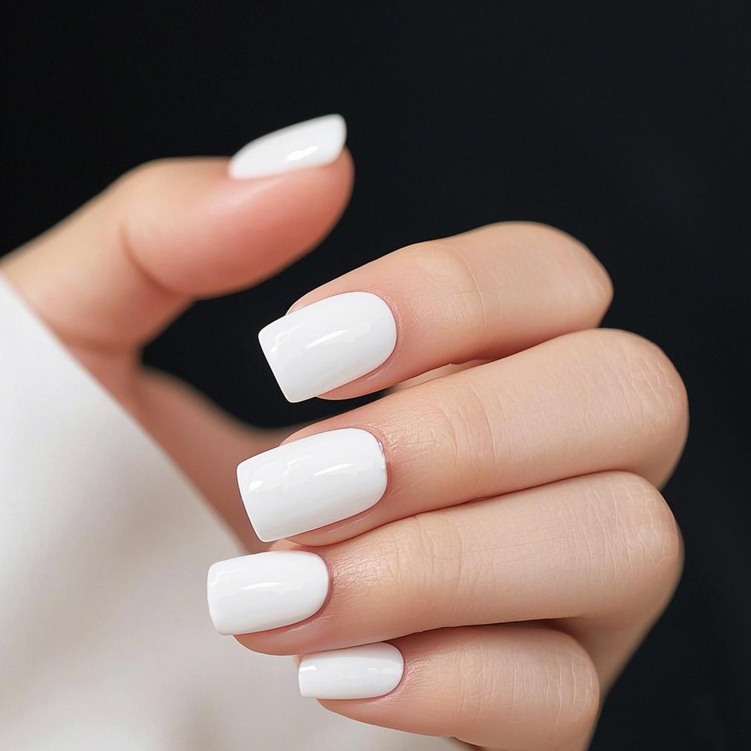 Press On Nails, Minimalist Design, Rounded Short - Square Press - On Nails for Women, Pure White Hue, Gel & Glue Included, 24 - Pcs Set with 12 Sizes - Image 4